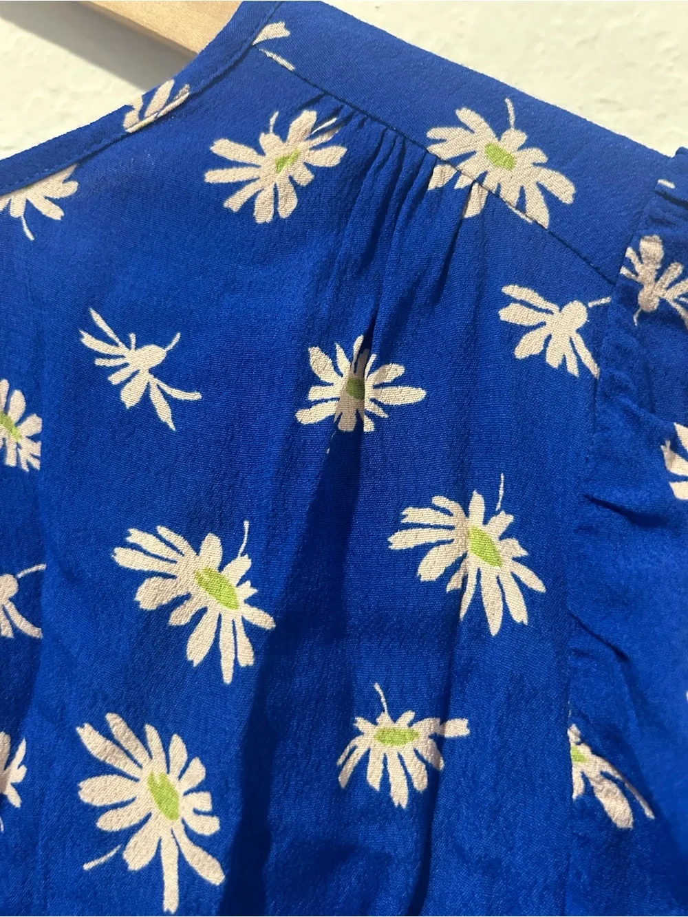 Whistles Royal Blue Daisy-Print Puff Sleeve Blouse.